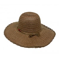 Straw Wide Brim Hat w/ Beads - Brown -HT-M235BN